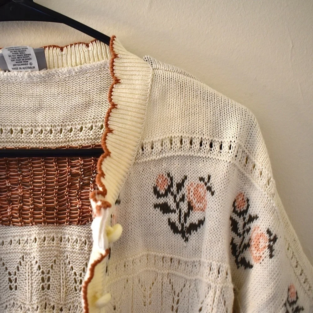 L- Enhance Vintage Floral Warm Cotton Australian Cardigan‎